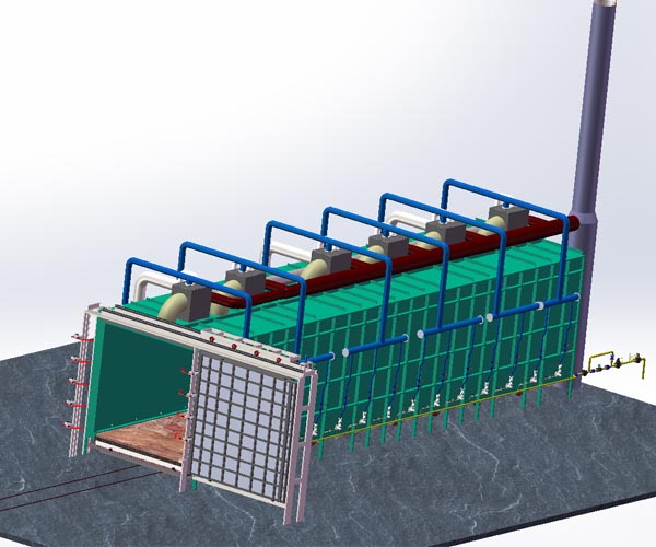 Gas fired bogie hearth furnace with single wing