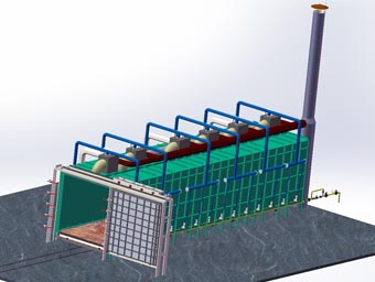 Gas fired bogie hearth furnace with single wing